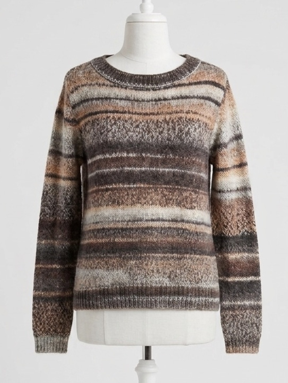 M. Rena Striped Wool Alpaca Blend Knit High Low Pullover Sweater Size Large